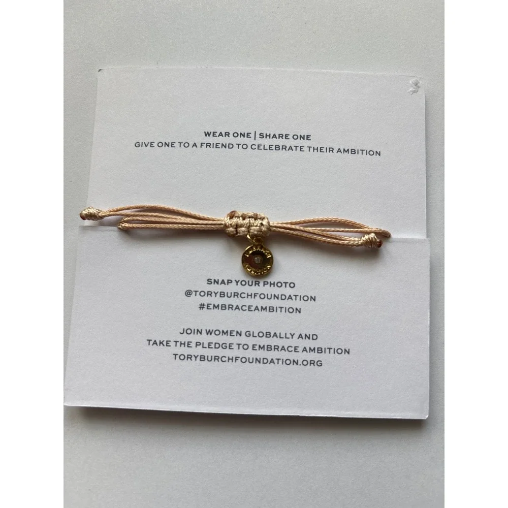 Tory Burch Embrace Ambition Bracelet Rose Gold Silk Cord Gemini Link Logo NEW